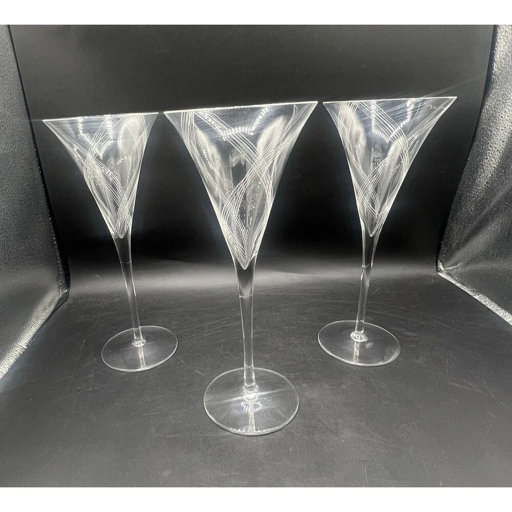 Fostoria Carmel Clear Wine Glasses Set of 3 Elegant Swirl Stem 9 1/8” Crystal